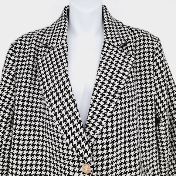 Aura No Bad Angles Oversized Houndstooth Wool Blend Gold‎ Button Blazer Size M - Picture 3 of 13